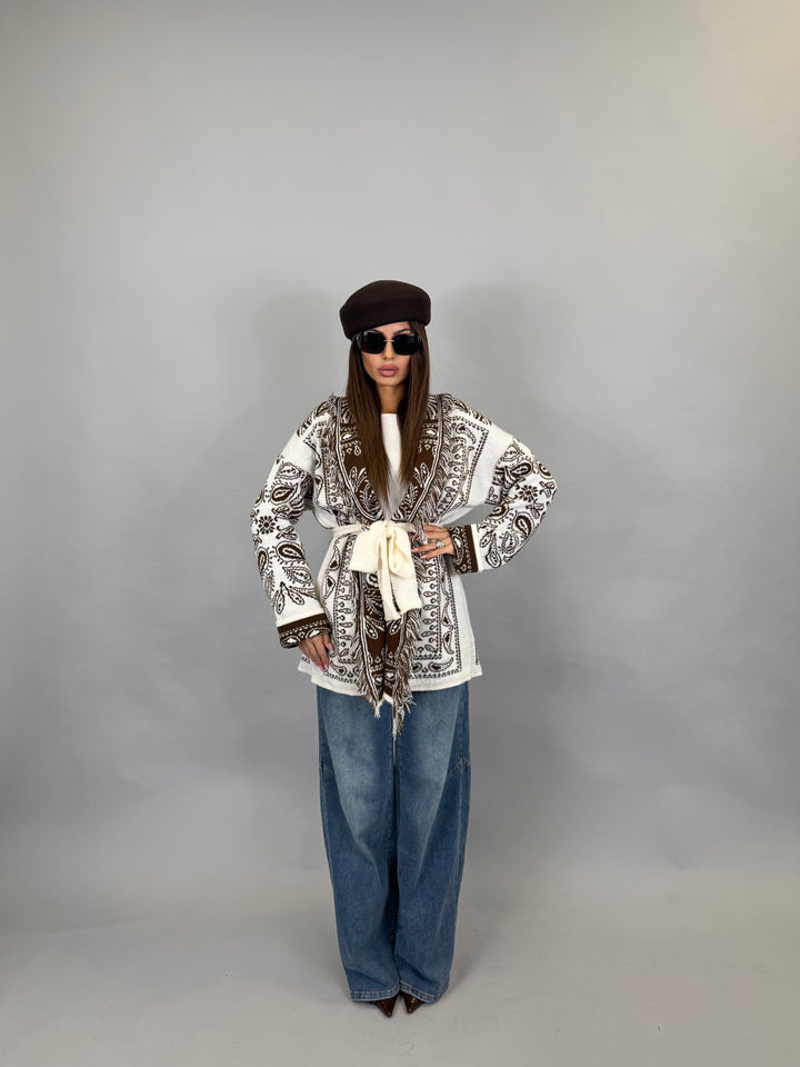 Cardigan Trame Bianco/Marrone