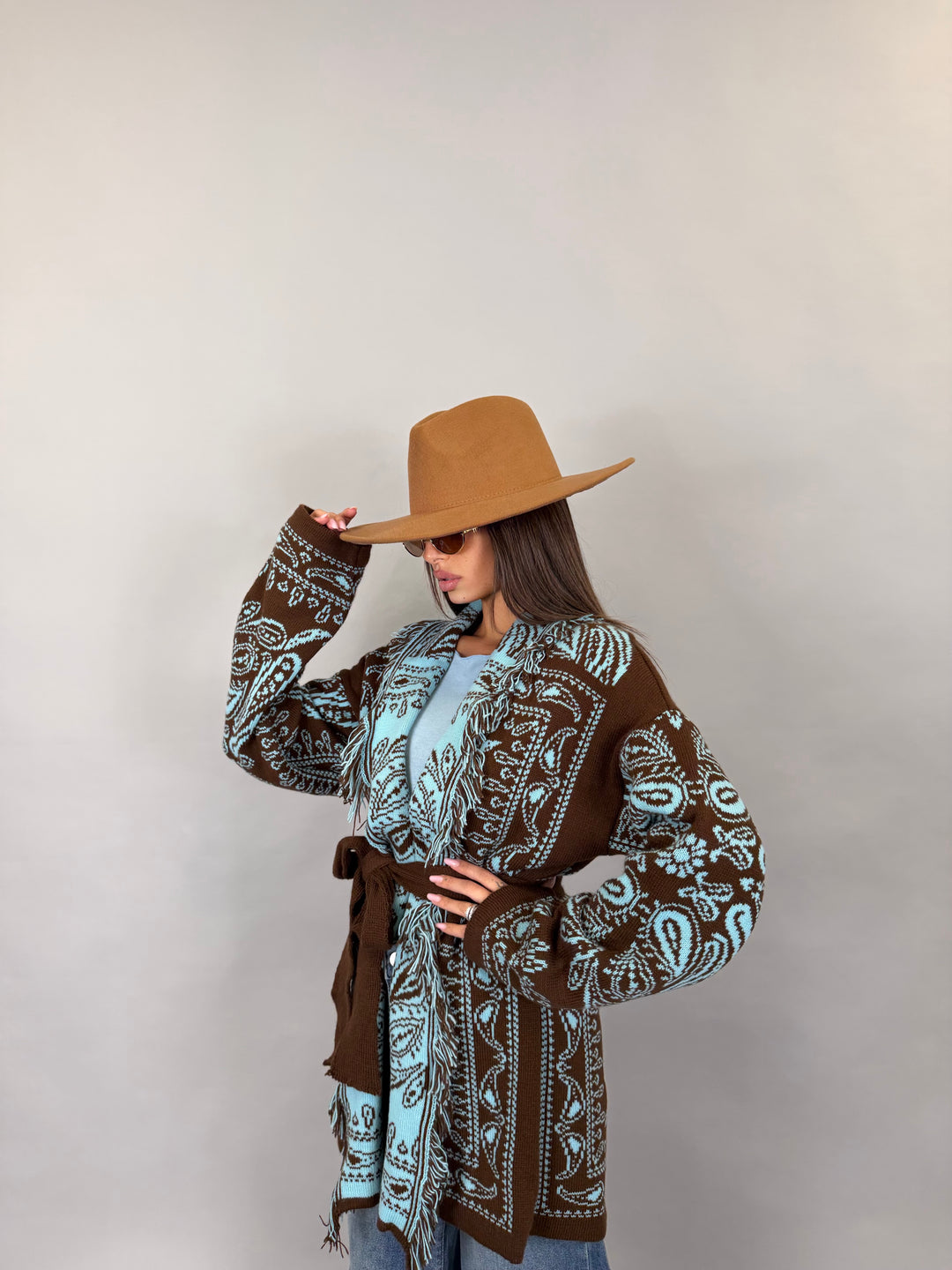 Cardigan Trame Marrone/Azzurro
