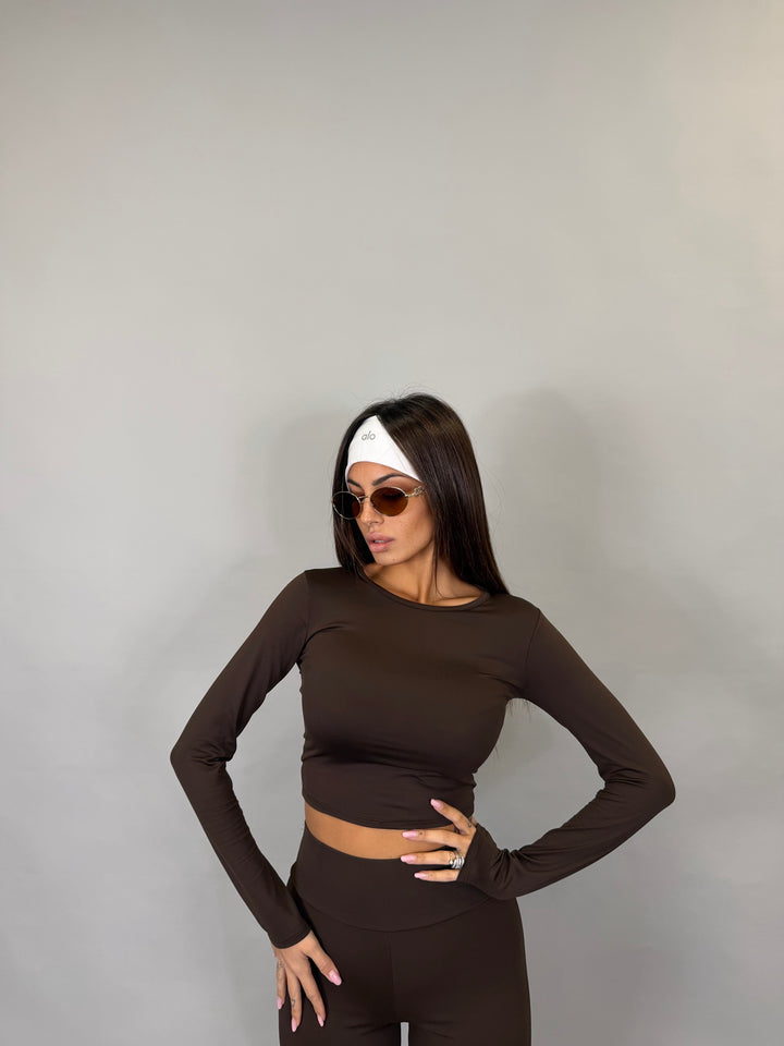 Lycra crop Marrone
