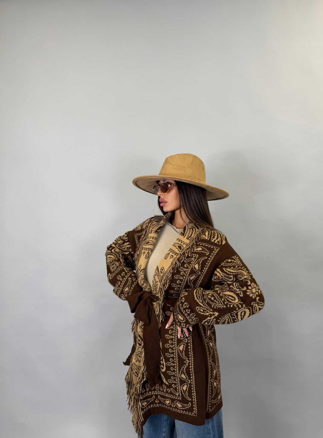 Cardigan Trame Marrone/Camel