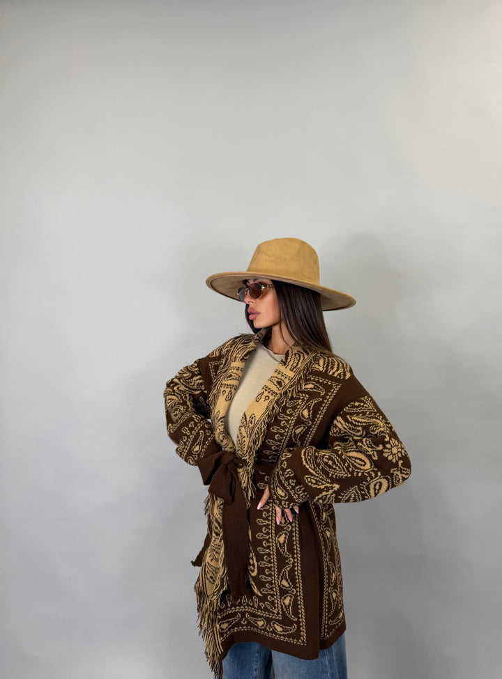 Cardigan Trame Marrone/Camel