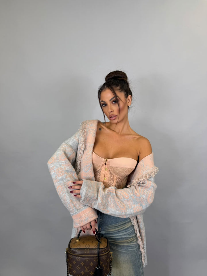 Cardigan Trame Grigio/Rosa