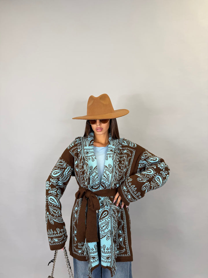Cardigan Trame Marrone/Azzurro