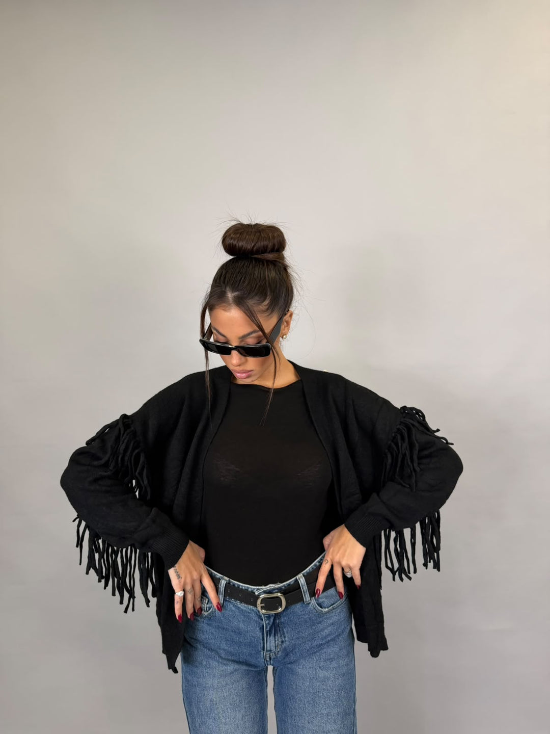 Cardigan Frange Nero