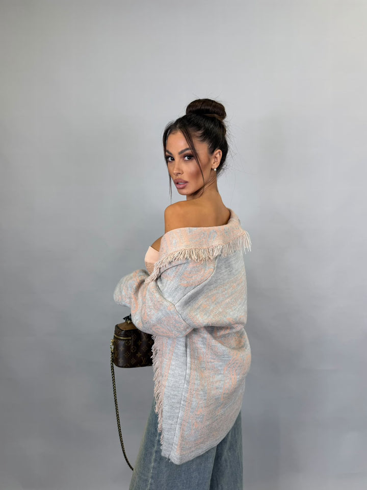 Cardigan Trame Grigio/Rosa