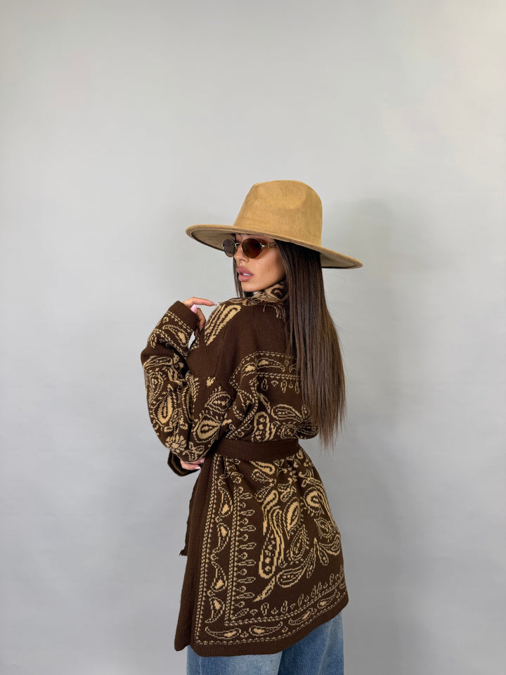 Cardigan Trame Marrone/Camel