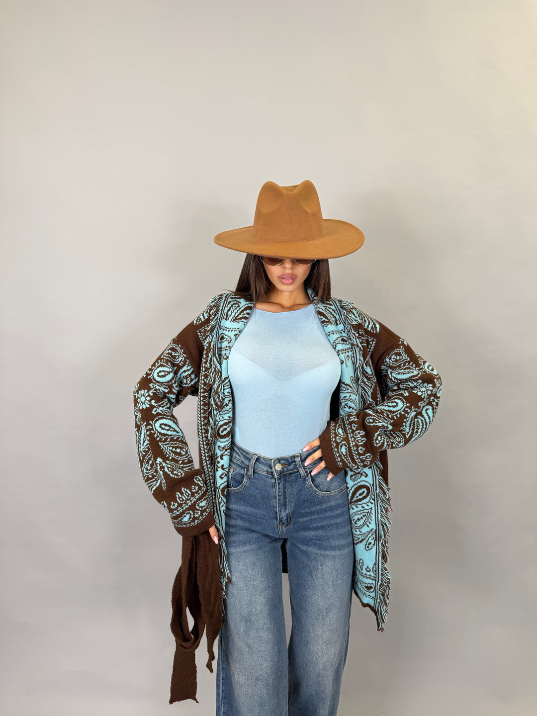 Cardigan Trame Marrone/Azzurro