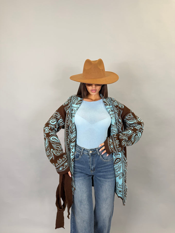 Cardigan Trame Marrone/Azzurro