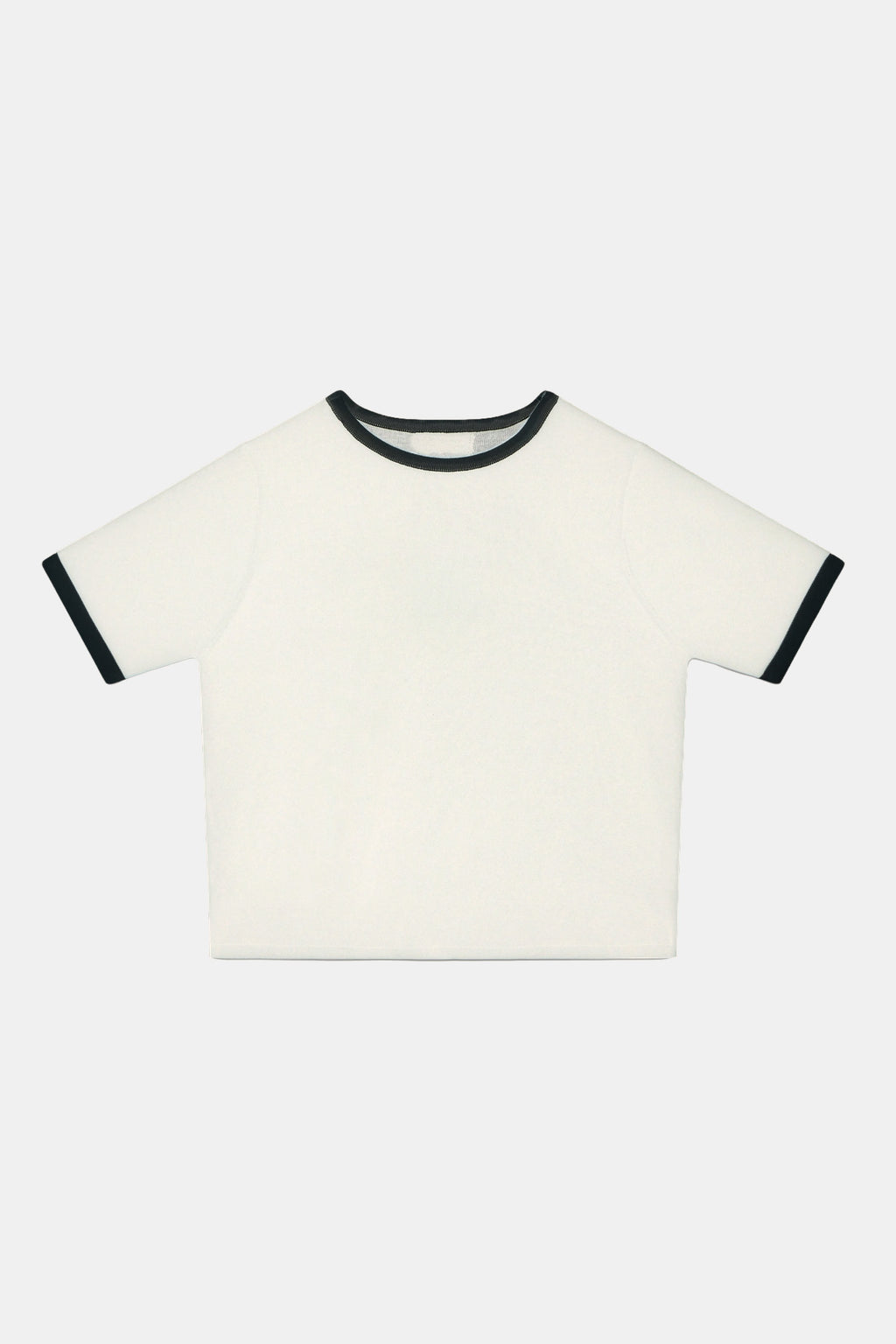 T-Shirt in Maglia Donna Panna con Profilo Blu