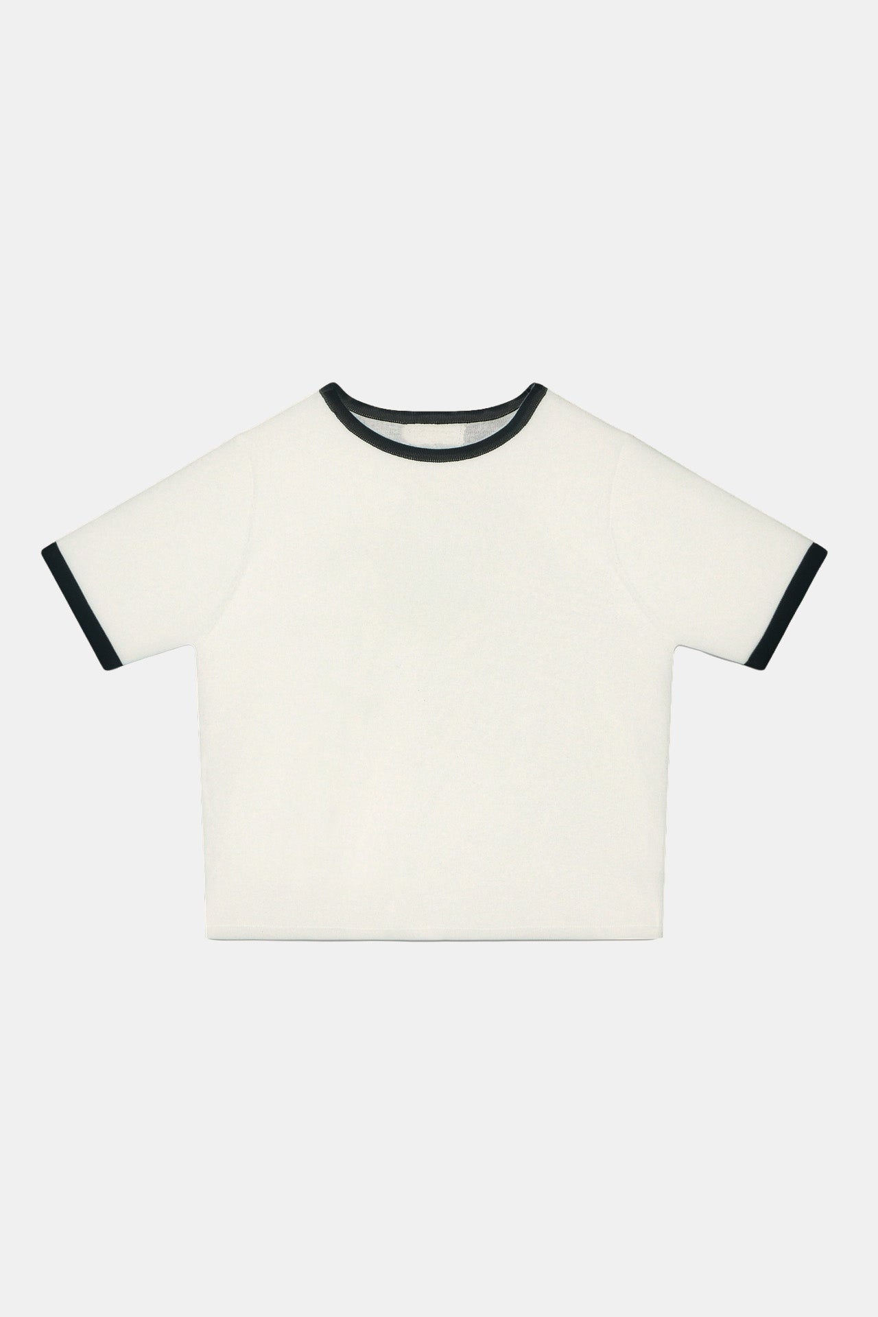 T-Shirt in Maglia Donna Panna con Profilo Blu