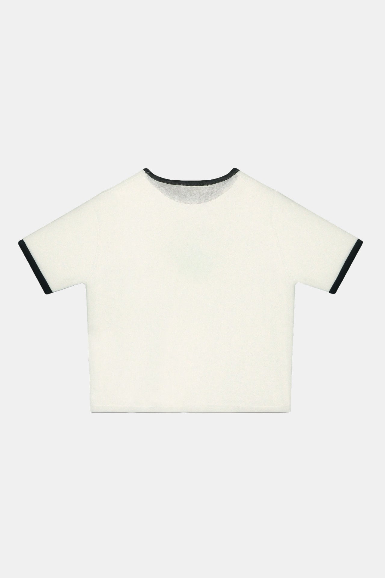 T-Shirt in Maglia Donna Panna con Profilo Blu