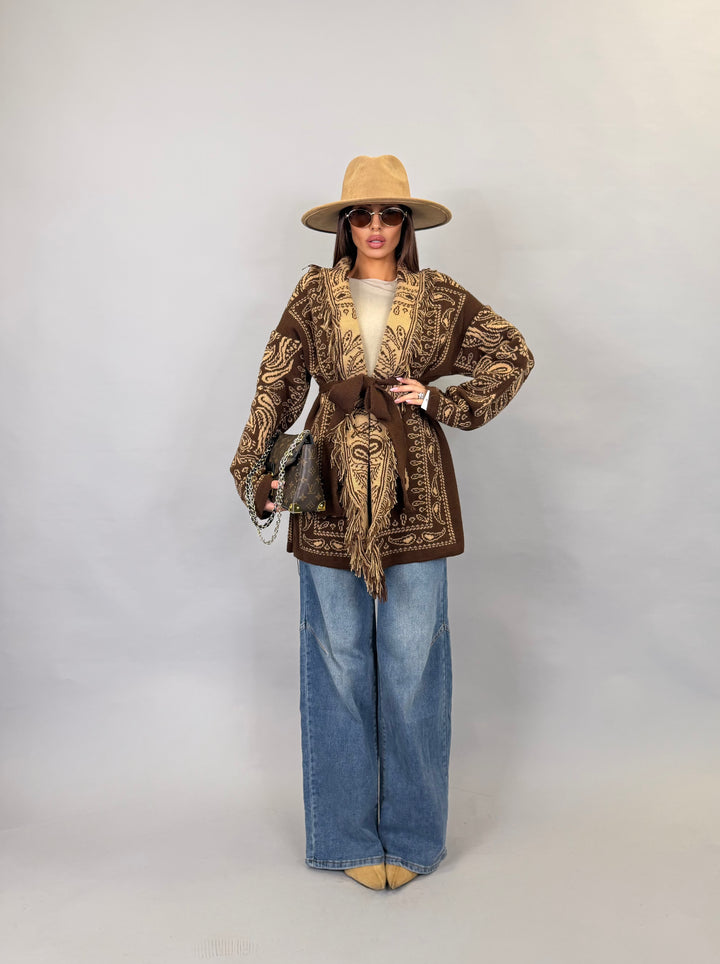 Cardigan Trame Marrone/Camel