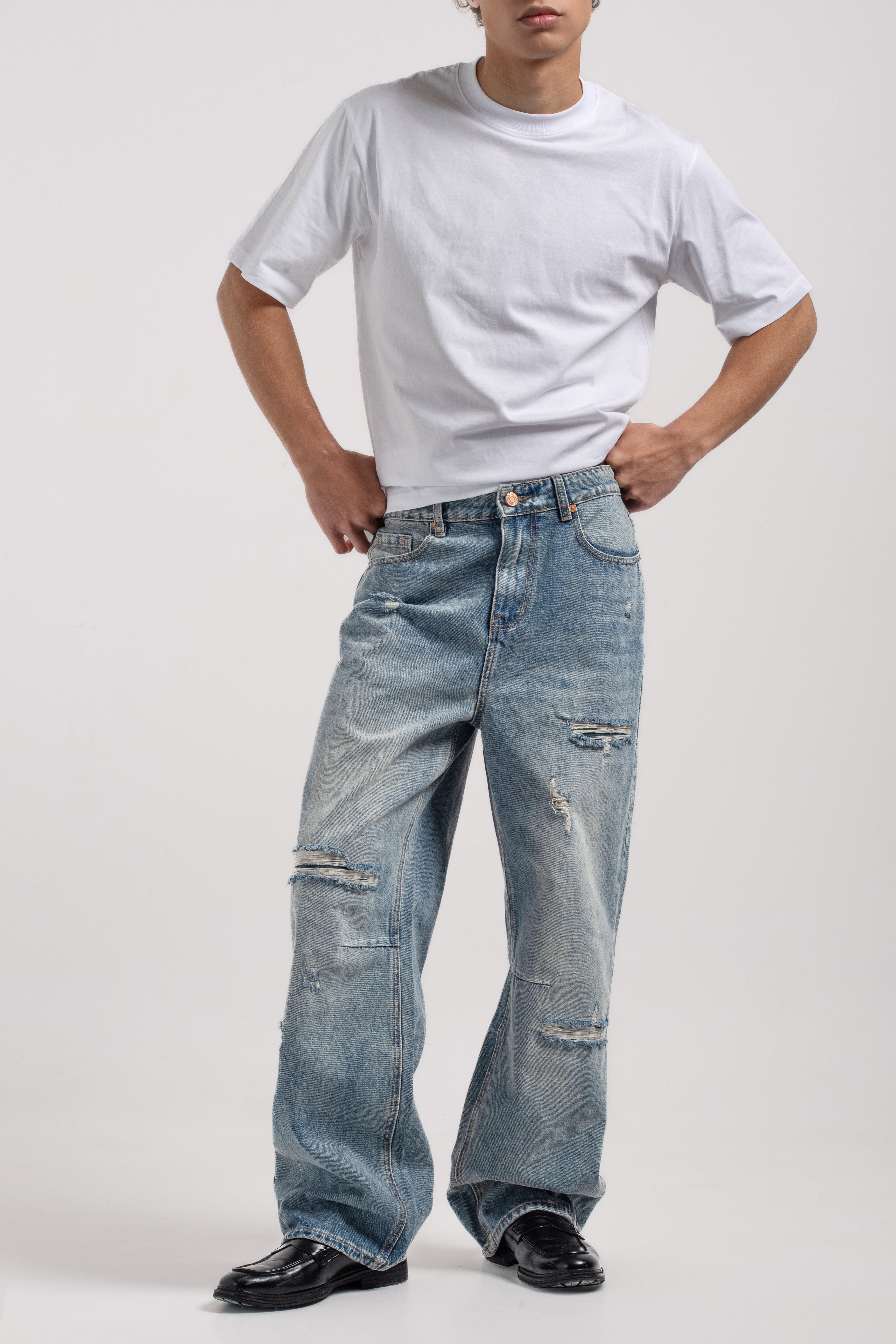 Jeans Baggy Fit Uomo Strappati